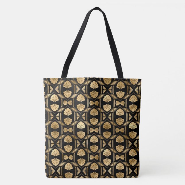 Tote Bolsa de Ombros Grandes e Dourados com Deco de Art (Frente)