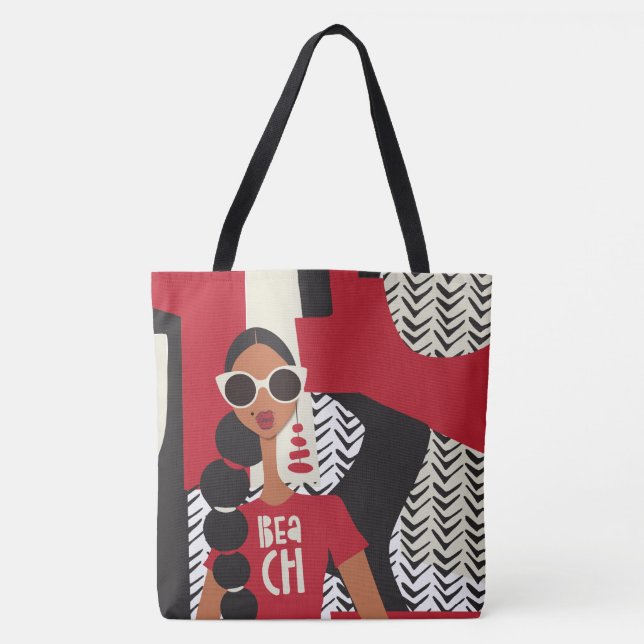 Tote Bolsa de Ombros Vermelho, Branco e Preto (Frente)