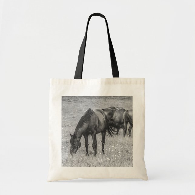 Tote Bolsa de Orçamento B&W de Animais do CAVALO (Frente)