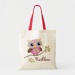 Tote Bolsa de Orçamento de Coruja Rosa Girly