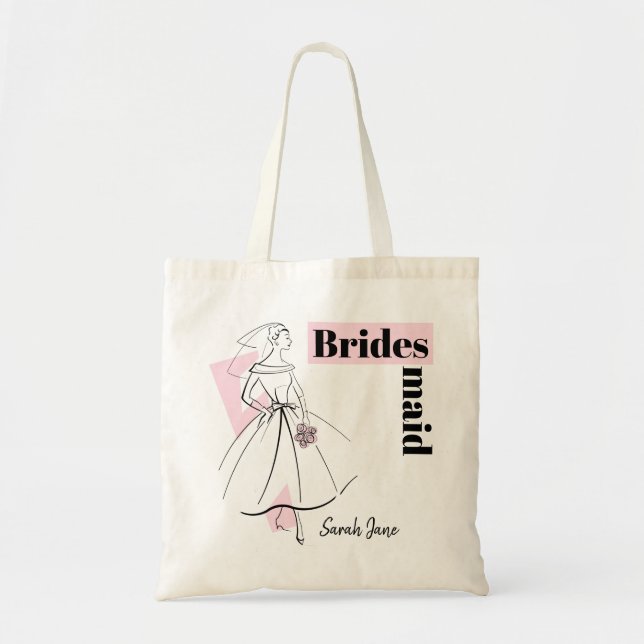 Tote Bolsa de orçamento de Nome de Bridesmaid Rosa de N (Frente)