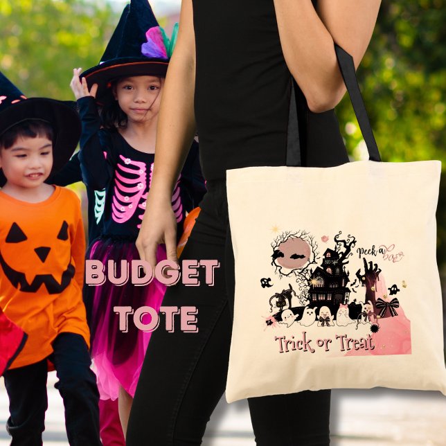 Tote Bolsa de Orçamento do Halloween - Aldeia a Boo (Halloween Budget Tote - Peek a Boo Haunted House)