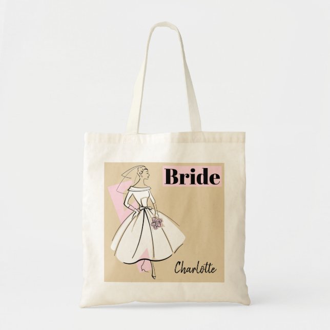 Tote Bolsa de orçamento do Nome da Noiva Neutra da Moda (Frente)