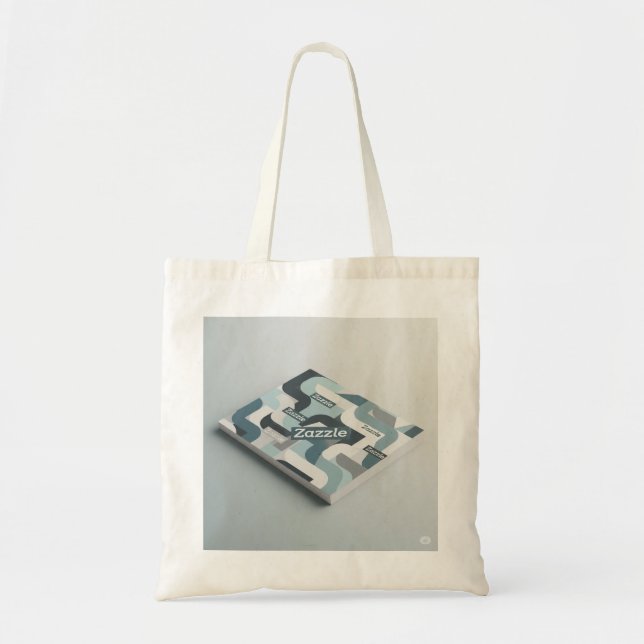 Tote Bolsa de Padrão Branco de Cinza Azul Geométrico Mi (Frente)