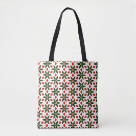 Tote Bolsa de padrão floral verde e vermelho