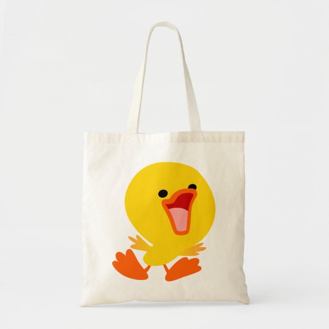 Tote Bolsa de Patinho de Desenho Animado Fofo e Alegre (Frente)