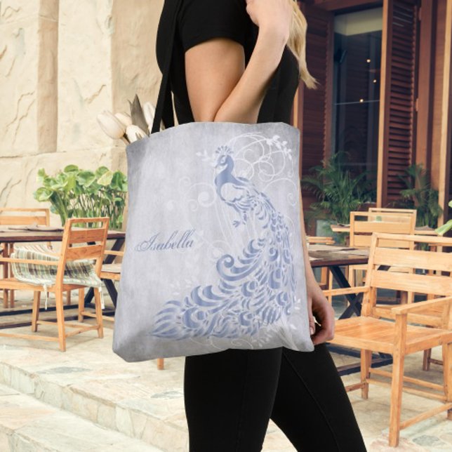 Tote Bolsa de Peacock Azul Claro Personalizado (Light Blue Peacock Personalized Tote Bag)