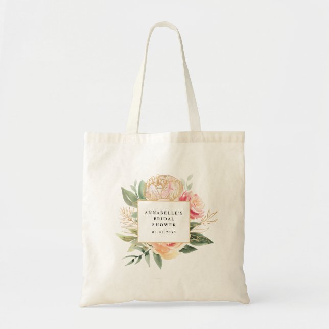 Tote Bolsa de pedras e flores Douradas (Frente)