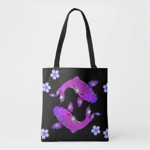 Tote bolsa de peixe koi roxo oriental