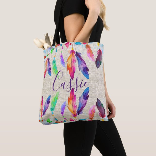 Tote Bolsa de penas Boho personalizada (Close Up)