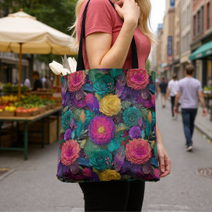Tote Bolsa de Penas e Sangue Floral de Vibrante Selvage