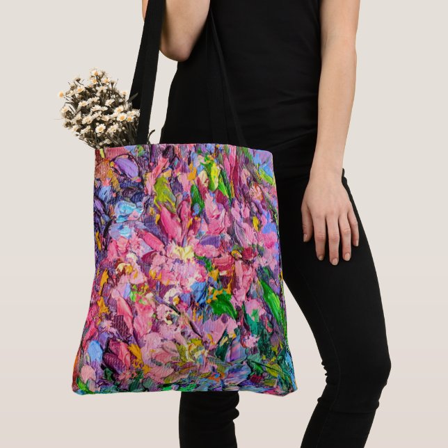 Tote Bolsa de Pintura Floral - Veja Trás (Close Up)