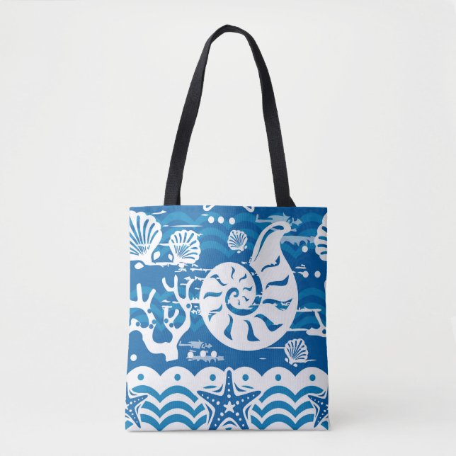 Tote Bolsa de praia azul e branca (Frente)