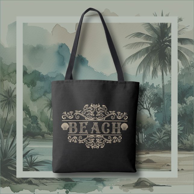 Tote Bolsa de Praia com Logotipo Vintage Preto e Marrom (Vintage Beach)