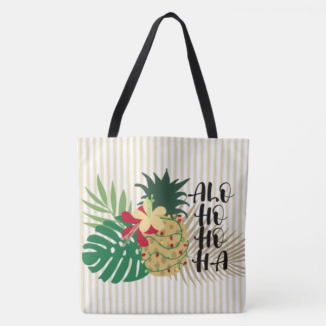 Tote BOLSA DE PRAIA de ananás tropical do Havaí ALO-HO- (Frente)
