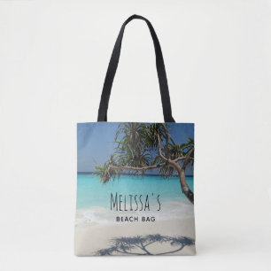 Tote Bolsa de praia de Fotografia da Cena de Praia do O