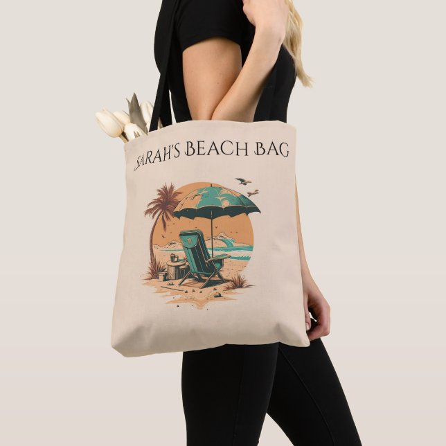 Tote Bolsa de praia de nome personalizado, barra de fer (Close Up)