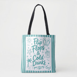 Tote Bolsa de Praia de Verão Chinelos e Bebidas Frias