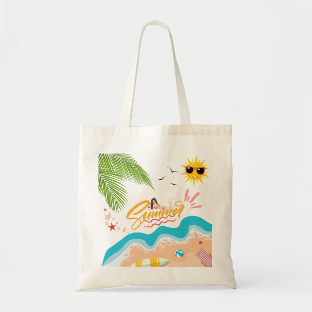 Tote Bolsa de Praia de Verão Tropical Fofa para Mulhere (Frente)