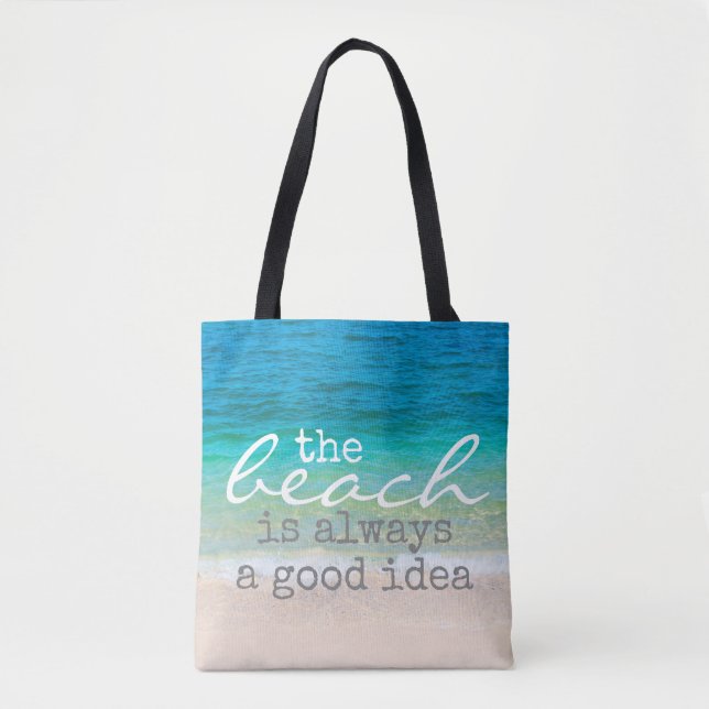 Tote bolsa de praia e areia com texto (Frente)