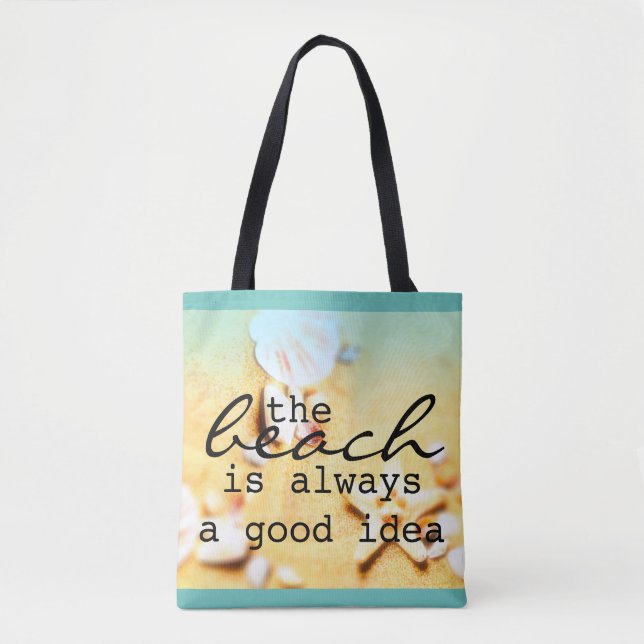 Tote bolsa de praia e areia com texto (Frente)