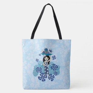 Tote Bolsa de praia Floral da Garota Hula Hawaiana do a