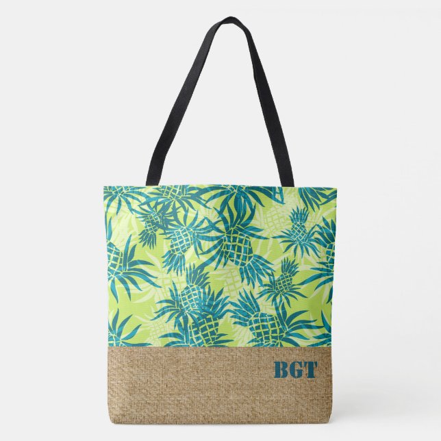 Tote Bolsa de praia Hawaiai Pineapple Camo Monograma (Frente)
