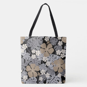 Tote Bolsa de Praia Preta Tropical Ailani Hibisco Havai