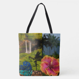 Tote Bolsa de Praia Reversível Kauai Hawaiian Collage