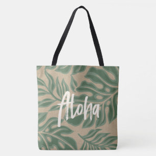 Tote Bolsa de praia tropical havaiana de Leaf Tiki Sage