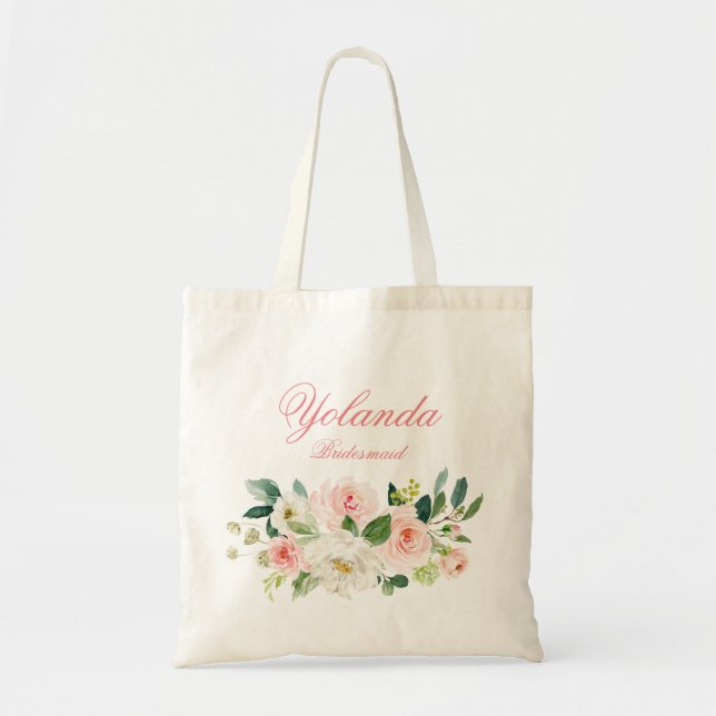 Tote Bolsa de Presente de Bridesmaid Floral Rosa (Frente)