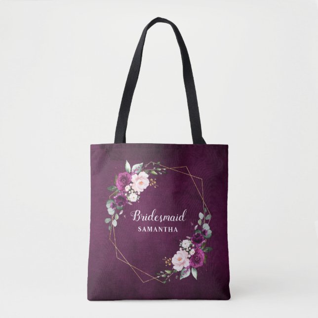 Tote Bolsa de presente de Bridesmaid, rosa, púrpura, Bl (Frente)