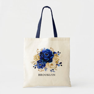 Tote Bolsa de presente Floral Dourado Real Azul Amarelo
