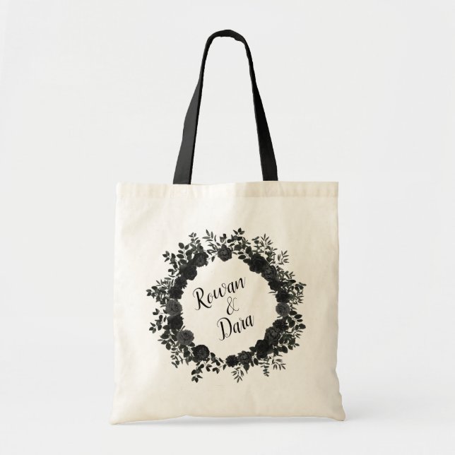 Tote Bolsa de presente Rosa gótico branco e preto (Frente)