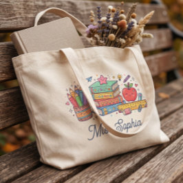 Tote Bolsa de Professor Personalizada com Nome e Maçã F