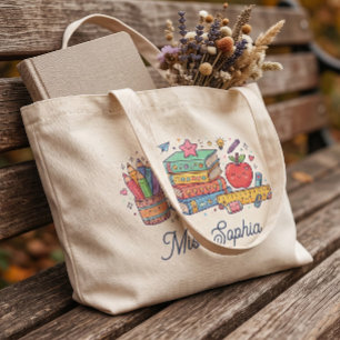 Tote Bolsa de Professor Personalizada com Nome e Maçã F