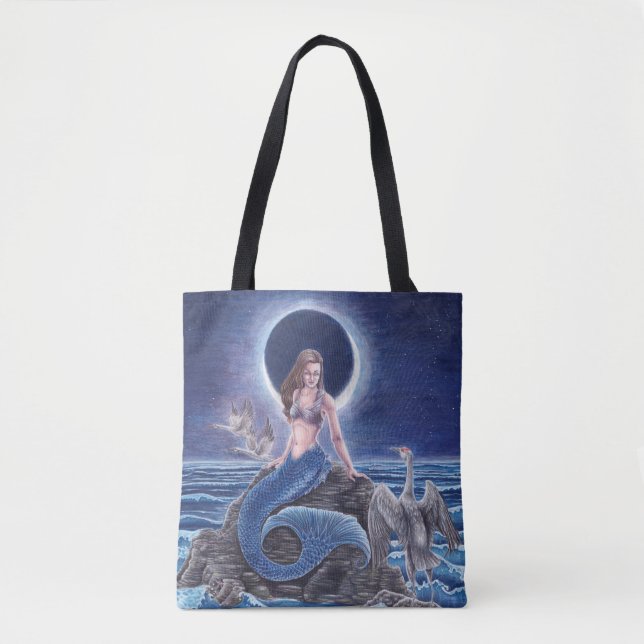 Tote Bolsa de Sereia Azul de Meia-Noite (Frente)