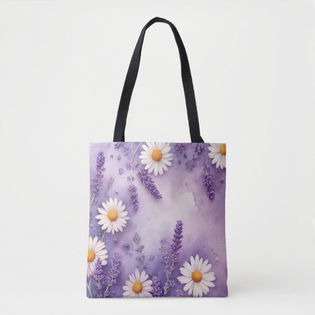 Tote Bolsa de Sonhos de Margarida e Campos de Lavanda (Frente)