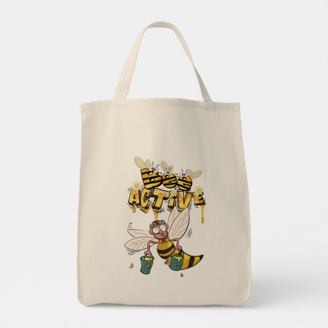 Tote bolsa de tela con abejas graciosas (Verso)