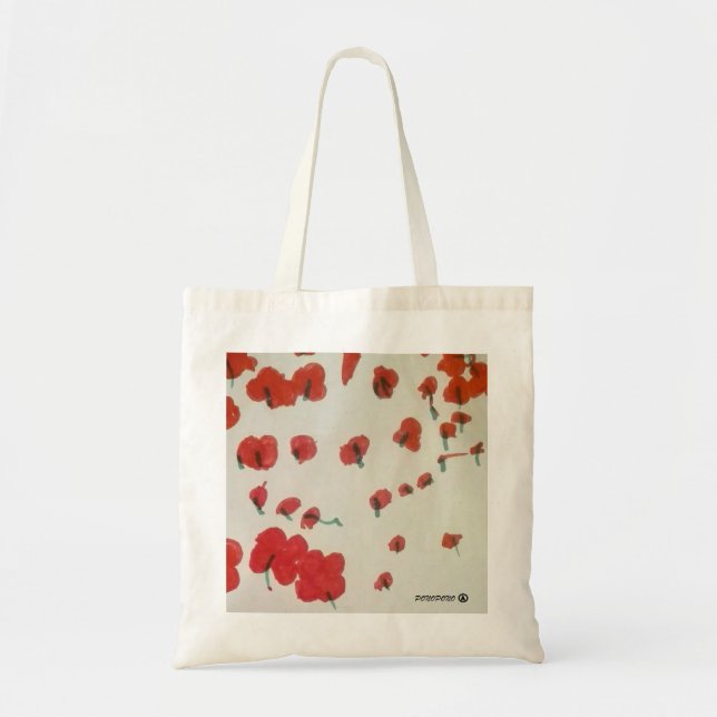 Tote bolsa de tela con campo de amapolas (Frente)