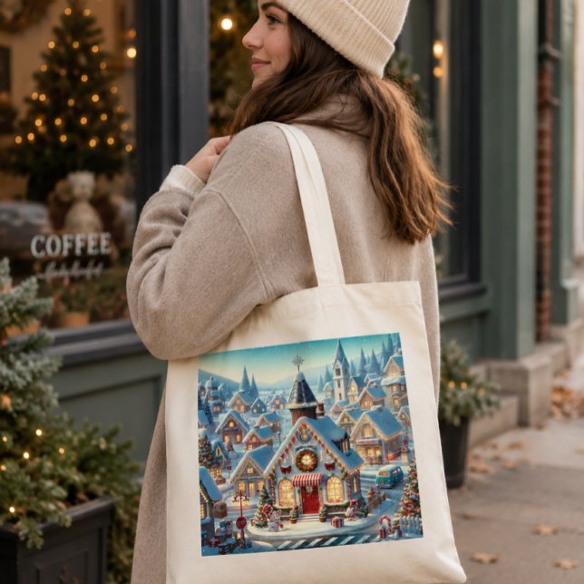Tote Bolsa de tela con paisaje navideño (Criador carregado)