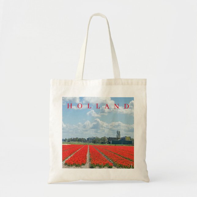 Tote Bolsa de toques de tulipas vermelhas da Holanda (Frente)