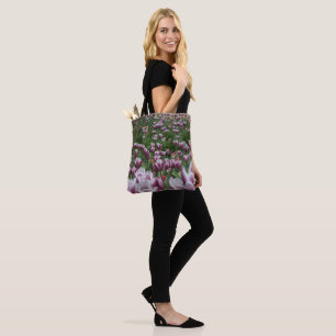 Tote Bolsa de Tulipas Púrpuras e Brancas