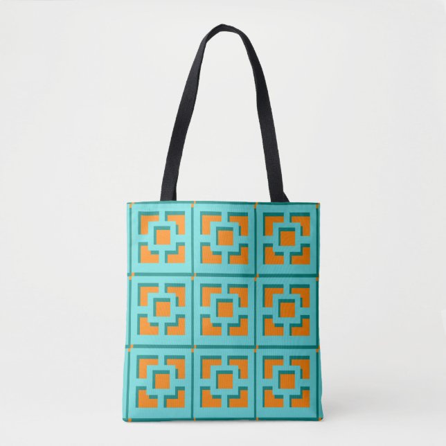 Tote Bolsa de Turquesa e Trellis Laranja (Frente)