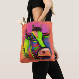 Tote Bolsa de Vaca de Arte Colorida Divertida