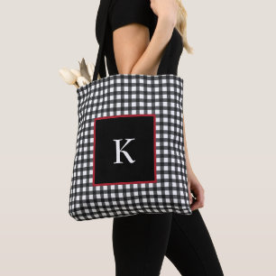 Tote Bolsa de Xadrez de Monograma Personalizado