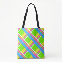 Bolsa de xadrez verde-claro, rosa, amarela e azul