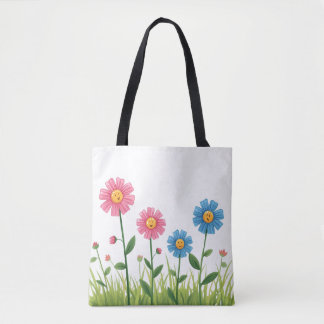 Tote Bolsa -Design de Flor com rosto sorridente