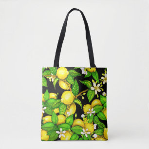 Tote Bolsa do impressão do limão no preto