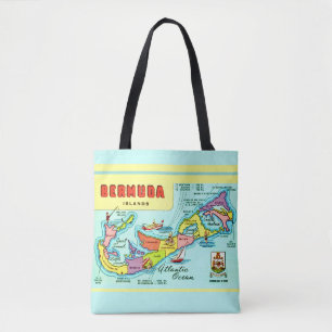 Tote Bolsa do Mapa Colorido das Bermudas Vintage